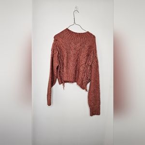 Urban Outfitters Size Small Knit Croped Burnt Orange Sweater with Fring
